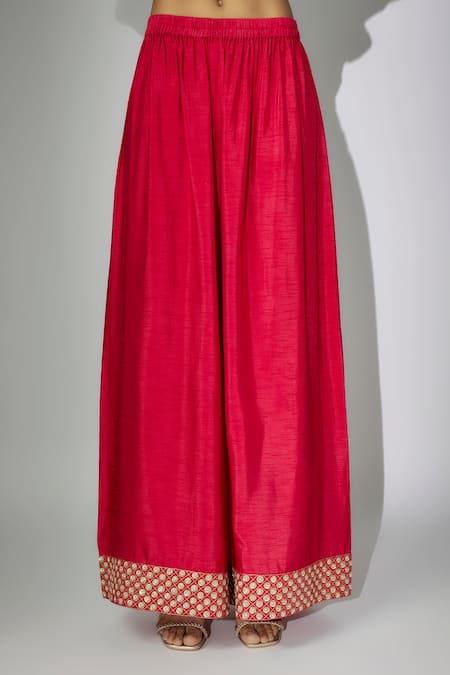 Shop Nadima Saqib Red Chanderi, Georgette, Denim Zardosi And Marodi Work Kurta Palazzo Set Online at Aza Fashions Shop_Nadima Saqib_Red Chanderi, Georgette, Denim Zardosi And Marodi Work Kurta Palazzo Set _Online_at_Aza_Fashions