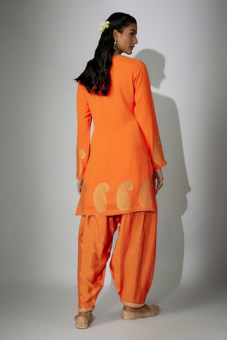 Shop Nadima Saqib Orange Georgette, Silk, Organza Embroidery Round Neck Kurta Salwar Set at Aza Fashions Shop_Nadima Saqib_Orange Georgette, Silk, Organza Embroidery Round Neck Kurta Salwar Set _at_Aza_Fashions