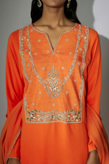 Nadima Saqib Orange Georgette, Silk, Organza Embroidery Round Neck Kurta Salwar Set Online at Aza Fashions Nadima Saqib_Orange Georgette, Silk, Organza Embroidery Round Neck Kurta Salwar Set _Online_at_Aza_Fashions