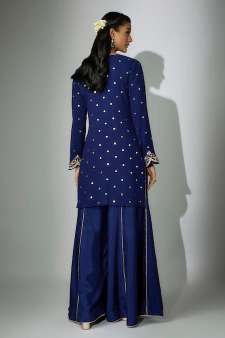 Shop Nadima Saqib Blue Georgette, Organza, Denim Embroidery, Zardosi And Marodi Kurta Sharara Set at Aza Fashions Shop_Nadima Saqib_Blue Georgette, Organza, Denim Embroidery, Zardosi And Marodi Kurta Sharara Set _at_Aza_Fashions