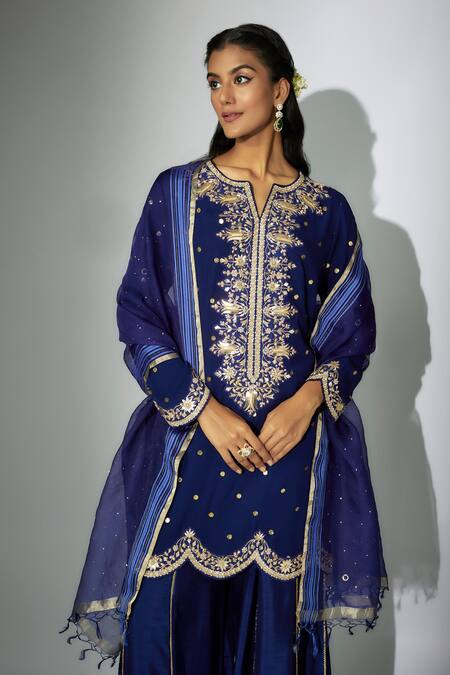 Shop Nadima Saqib Blue Georgette, Organza, Denim Embroidery, Zardosi And Marodi Kurta Sharara Set Online at Aza Fashions Shop_Nadima Saqib_Blue Georgette, Organza, Denim Embroidery, Zardosi And Marodi Kurta Sharara Set _Online_at_Aza_Fashions