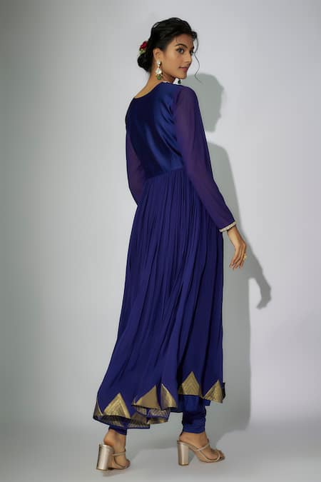 Shop Nadima Saqib Blue Georgette, Chanderi, Organza, Satin, Lycra Zari, Embroidery Anarkali Set at Aza Fashions Shop_Nadima Saqib_Blue Georgette, Chanderi, Organza, Satin, Lycra Zari, Embroidery Anarkali Set _at_Aza_Fashions