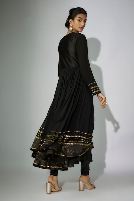 Shop Nadima Saqib Black Georgette, Chanderi, Organza, Satin, Lycra Zardosi Anarkali Set at Aza Fashions Shop_Nadima Saqib_Black Georgette, Chanderi, Organza, Satin, Lycra Zardosi Anarkali Set _at_Aza_Fashions