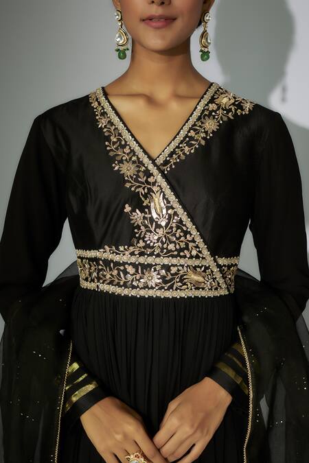 Nadima Saqib Black Georgette, Chanderi, Organza, Satin, Lycra Zardosi Anarkali Set Online at Aza Fashions Nadima Saqib_Black Georgette, Chanderi, Organza, Satin, Lycra Zardosi Anarkali Set _Online_at_Aza_Fashions