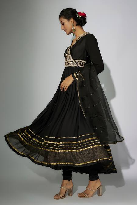 Shop Nadima Saqib Black Georgette, Chanderi, Organza, Satin, Lycra Zardosi Anarkali Set Online at Aza Fashions Shop_Nadima Saqib_Black Georgette, Chanderi, Organza, Satin, Lycra Zardosi Anarkali Set _Online_at_Aza_Fashions