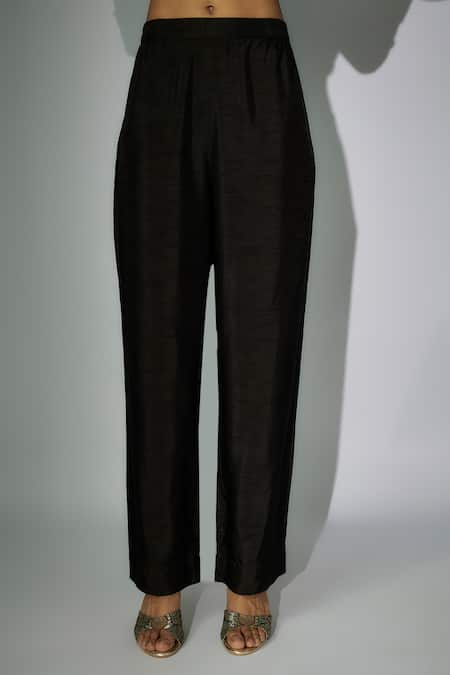 Shop Nadima Saqib Black Chanderi, Organza Zari, Embroidery V-neck Zardosi Kurta Pant Set Online at Aza Fashions Shop_Nadima Saqib_Black Chanderi, Organza Zari, Embroidery V-neck Zardosi Kurta Pant Set _Online_at_Aza_Fashions