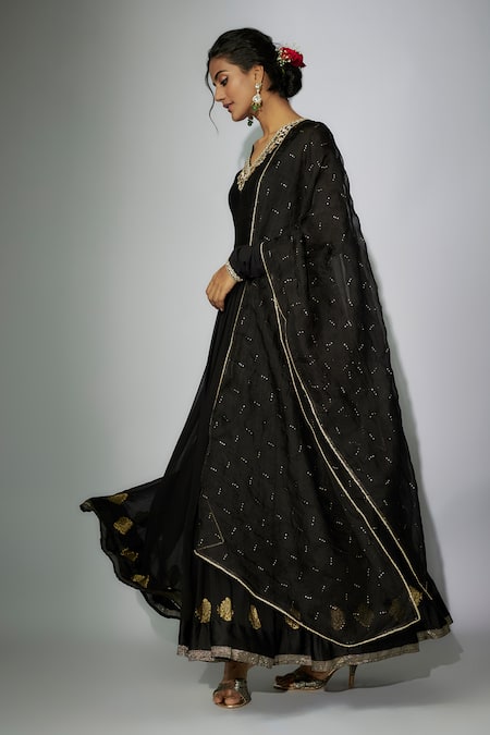 Nadima Saqib Black Georgette, Chanderi, Organza Zari, Zardosi And Marodi Anarkali With Dupatta Online at Aza Fashions Nadima Saqib_Black Georgette, Chanderi, Organza Zari, Zardosi And Marodi Anarkali With Dupatta _Online_at_Aza_Fashions