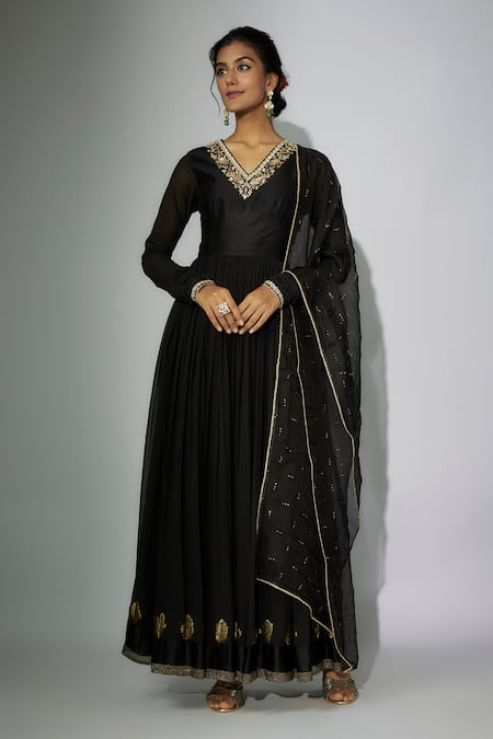 Buy Nadima Saqib Black Georgette, Chanderi, Organza Zari, Zardosi And Marodi Anarkali With Dupatta Online at Aza Fashions Buy_Nadima Saqib_Black Georgette, Chanderi, Organza Zari, Zardosi And Marodi Anarkali With Dupatta _Online_at_Aza_Fashions