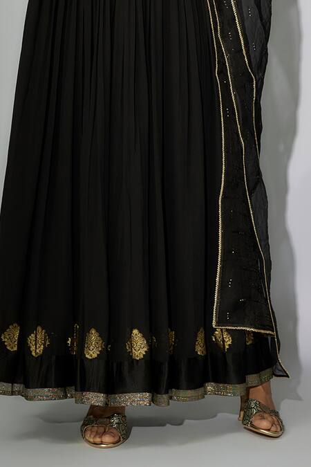 Buy Nadima Saqib Black Georgette, Chanderi, Organza Zari, Zardosi And Marodi Anarkali With Dupatta Buy_Nadima Saqib_Black Georgette, Chanderi, Organza Zari, Zardosi And Marodi Anarkali With Dupatta