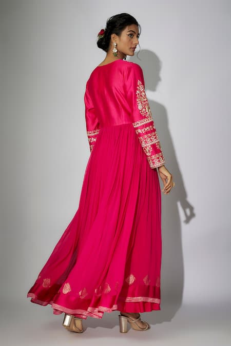 Shop_Nadima Saqib_Pink Georgette, Chanderi, Organza Sequins, Zardosi Anarkali With Dupatta _at_Aza_Fashions
