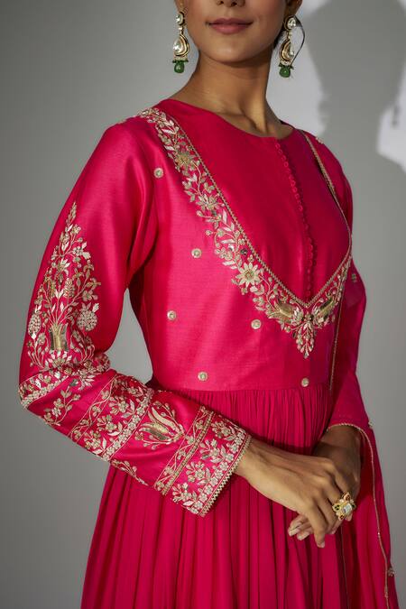 Buy_Nadima Saqib_Pink Georgette, Chanderi, Organza Sequins, Zardosi Anarkali With Dupatta _Online_at_Aza_Fashions