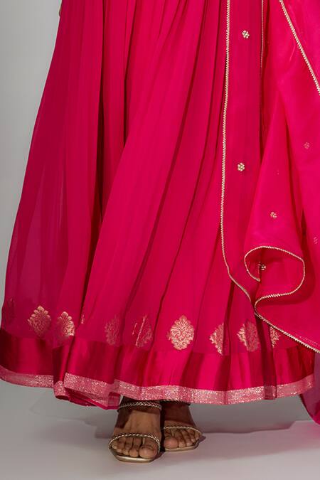 Shop_Nadima Saqib_Pink Georgette, Chanderi, Organza Sequins, Zardosi Anarkali With Dupatta _Online_at_Aza_Fashions