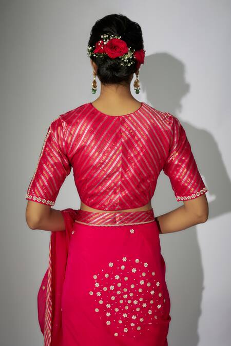 Buy_Nadima Saqib_Pink Chanderi, Organza Zari, Sequins Zardosi Embroidered Saree With Blouse _Online_at_Aza_Fashions