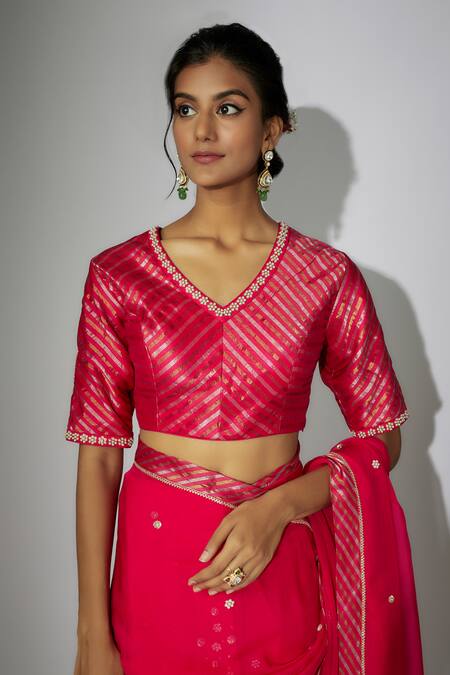 Nadima Saqib_Pink Chanderi, Organza Zari, Sequins Zardosi Embroidered Saree With Blouse _at_Aza_Fashions