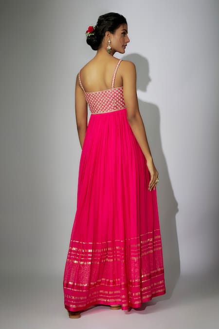 Shop_Nadima Saqib_Pink Georgette, Satin, Organza Zari, Embroidery Yoke Anarkali With Dupatta _at_Aza_Fashions