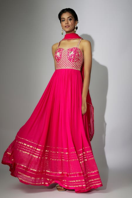 Shop_Nadima Saqib_Pink Georgette, Satin, Organza Zari, Embroidery Yoke Anarkali With Dupatta _Online_at_Aza_Fashions