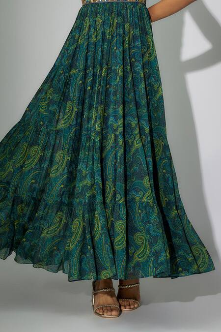 Nadima Saqib_Blue Georgette Sequins, Embroidery Halter Neck Floral Print Maxi Dress _Online_at_Aza_Fashions