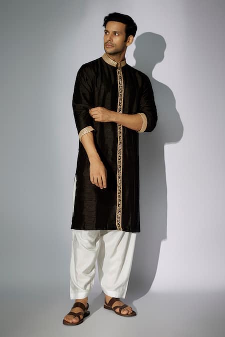 Shop Nadima Saqib Black Silk Zari, Sequins Embroidered Kurta Online at Aza Fashions Shop_Nadima Saqib_Black Silk Zari, Sequins Embroidered Kurta _Online_at_Aza_Fashions