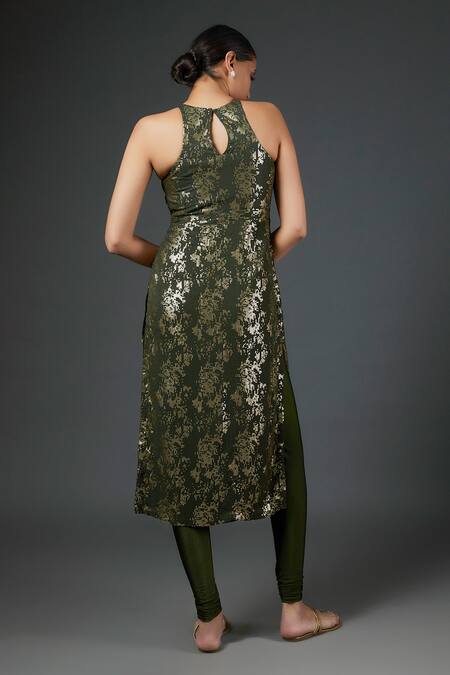 Shop Krishna Padia Green Georgette, Lycra Sequins, Gota Patti Halter Blaze Embroidered Kurta Set at Aza Fashions Shop_Krishna Padia_Green Georgette, Lycra Sequins, Gota Patti Halter Blaze Embroidered Kurta Set_at_Aza_Fashions