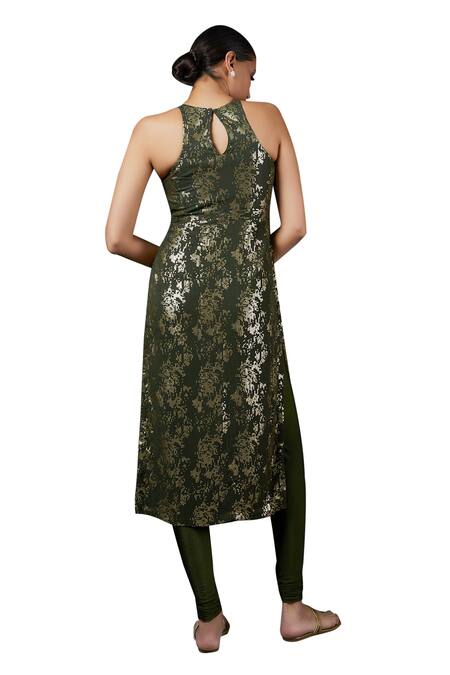 Buy Krishna Padia Green Georgette, Lycra Sequins, Gota Patti Halter Blaze Embroidered Kurta Set Online at Aza Fashions Buy_Krishna Padia_Green Georgette, Lycra Sequins, Gota Patti Halter Blaze Embroidered Kurta Set_Online_at_Aza_Fashions