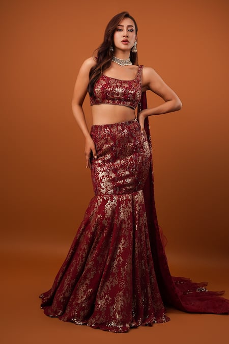 wildflower by krishna Sequin Astron Embroidered Mermaid Lehenga Set 