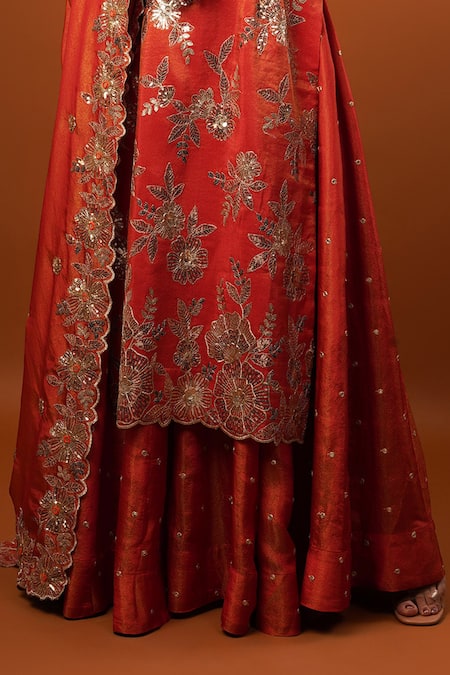 Buy Krishna Padia Orange Tissue Sequins Keyhole Neck Gul Embroidered Kurta Sharara Set Online at Aza Fashions Buy_Krishna Padia_Orange Tissue Sequins Keyhole Neck Gul Embroidered Kurta Sharara Set_Online_at_Aza_Fashions