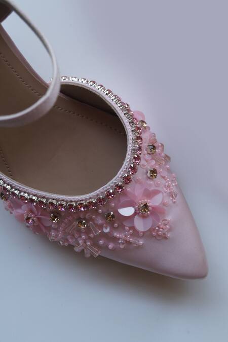 Shradha Hedau Footwear Couture_Pink Embellished Floral Sequin Heels _Online_at_Aza_Fashions