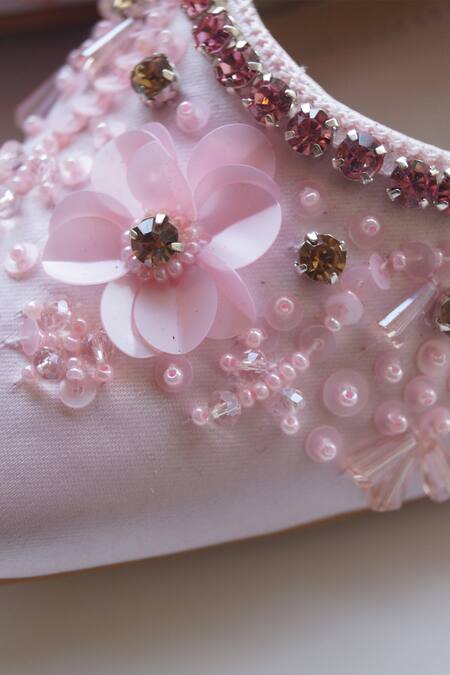 Buy_Shradha Hedau Footwear Couture_Pink Embellished Floral Sequin Heels _Online_at_Aza_Fashions