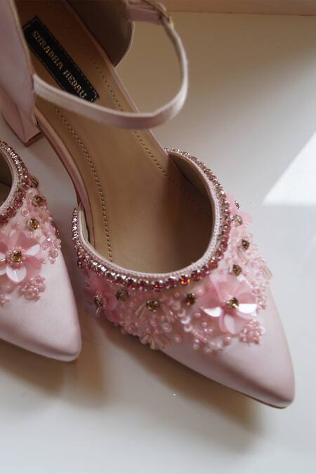 Shop_Shradha Hedau Footwear Couture_Pink Embellished Floral Sequin Heels _Online_at_Aza_Fashions