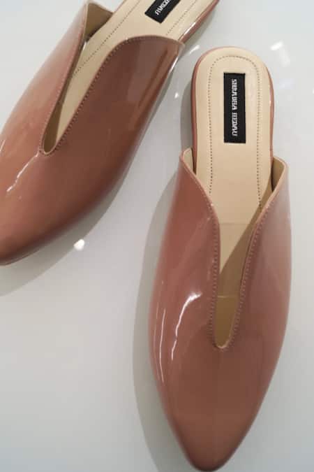Shradha Hedau Footwear Couture_Pink Plain Cher Glossy Strap Flats _Online_at_Aza_Fashions