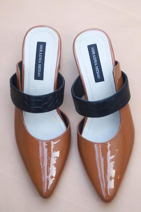 Shop Shradha Hedau Footwear Couture Brown Textured Harley Pointed Toe Heels at Aza Fashions Shop_Shradha Hedau Footwear Couture_Brown Textured Harley Pointed Toe Heels _at_Aza_Fashions