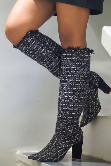 Shradha Hedau Footwear Couture Black Textured Lisbeth Boots