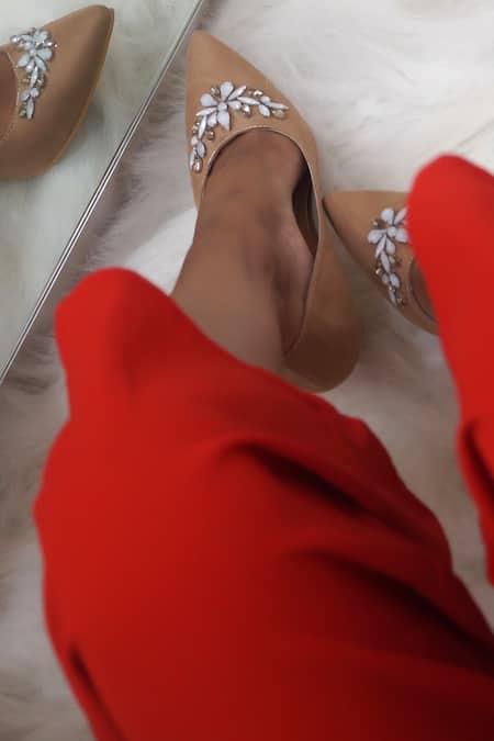 Shop_Shradha Hedau Footwear Couture_Beige Embellished Marla Jewel Heels _Online_at_Aza_Fashions