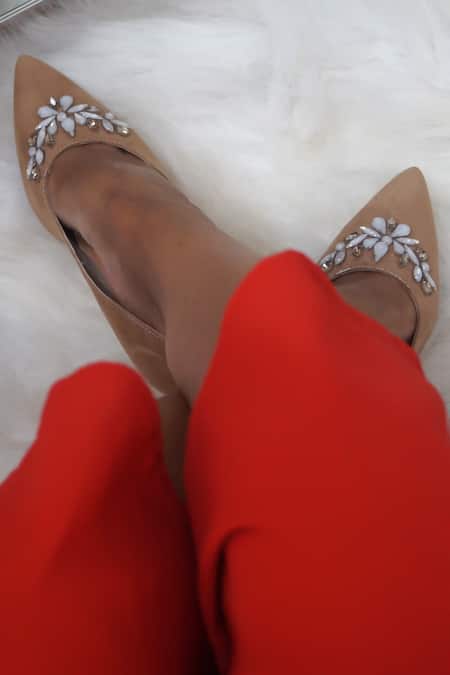 Shradha Hedau Footwear Couture_Beige Embellished Marla Jewel Heels _at_Aza_Fashions