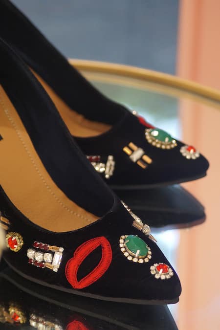 Shradha Hedau Footwear Couture_Black Embellished Jewel Heels _at_Aza_Fashions