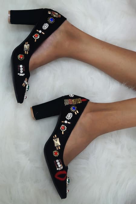 Buy_Shradha Hedau Footwear Couture_Black Embellished Jewel Heels 