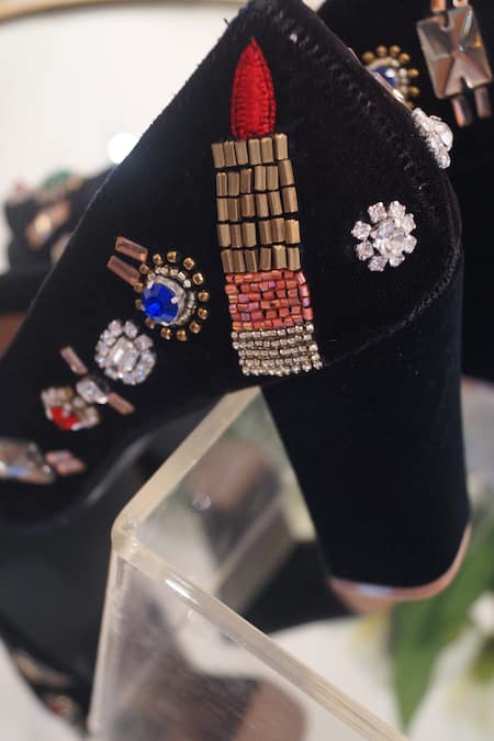 Shop_Shradha Hedau Footwear Couture_Black Embellished Jewel Heels 