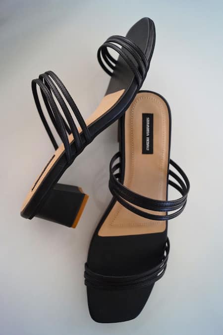 Shradha Hedau Footwear Couture Black Plain Layla Multiple Strap Heels 