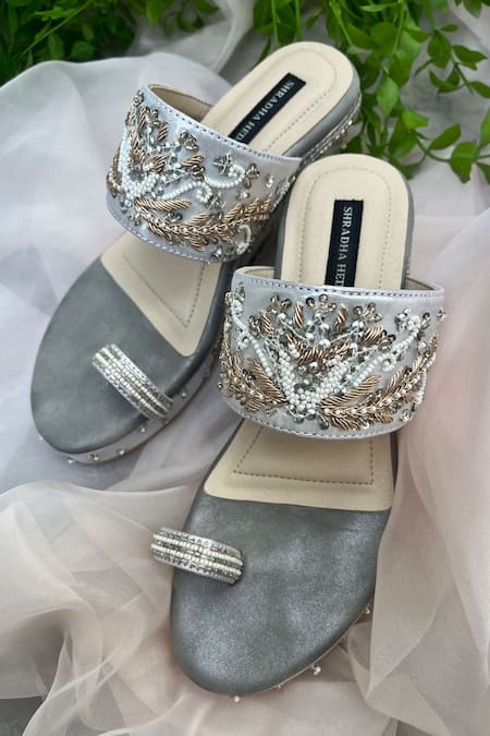 Shradha Hedau Footwear Couture Silver Embellished Silvia Metallic Wedges 