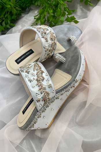 Shradha Hedau Footwear Couture Silver Beads, Sequins Silvia Embellished Metallic Wedges Online at Aza Fashions Shradha Hedau Footwear Couture_Silver Beads, Sequins Silvia Embellished Metallic Wedges _Online_at_Aza_Fashions
