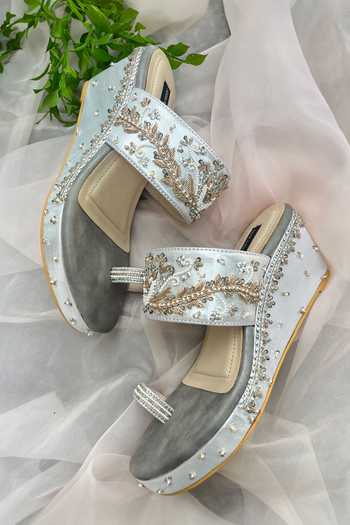 Shradha Hedau Footwear Couture Silver Beads, Sequins Silvia Embellished Metallic Wedges at Aza Fashions Shradha Hedau Footwear Couture_Silver Beads, Sequins Silvia Embellished Metallic Wedges _at_Aza_Fashions