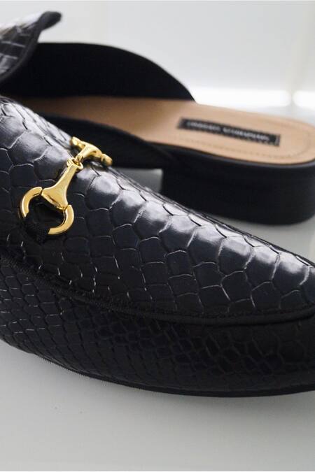 Shradha Hedau Footwear Couture Black Ekansh Crocodile Skin Textured Mules Online at Aza Fashions Shradha Hedau Footwear Couture_Black Ekansh Crocodile Skin Textured Mules _Online_at_Aza_Fashions