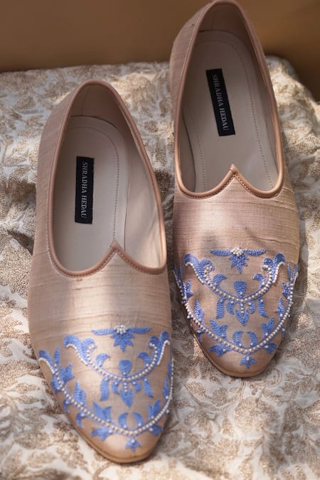 Shradha Hedau Footwear Couture Mihir Bahar Thread & Pearl Embroidered Mojaris 