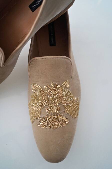 Shradha Hedau Footwear Couture_Grey Sujay Cutdana Mor Embroidered Moccasin Shoes _Online_at_Aza_Fashions
