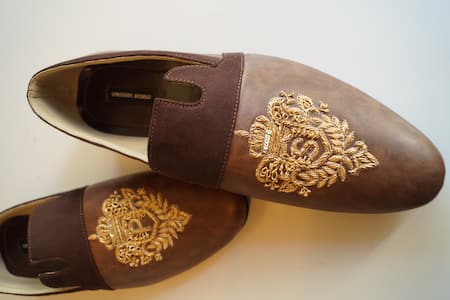 Shop Shradha Hedau Footwear Couture Brown Nimit Royalty Embroidered Moccasin Shoes at Aza Fashions Shop_Shradha Hedau Footwear Couture_Brown Nimit Royalty Embroidered Moccasin Shoes _at_Aza_Fashions