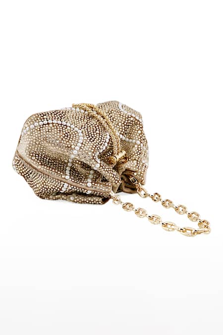Buy House Of Bio Gold Crystal Swarovski Studded Bucket Bag Online at Aza Fashions Buy_House Of Bio_Gold Crystal Swarovski Studded Bucket Bag_Online_at_Aza_Fashions