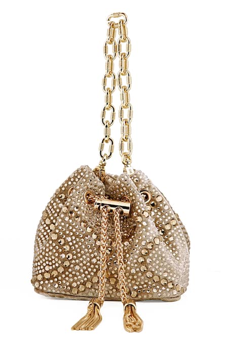 House of Bio Crystal Studded Mini Bucket Bag 