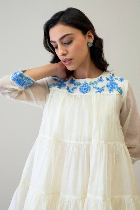 Roohbyridhimaa Ivory , , Embroidery Round Jaya Short Kurta With Pant Online at Aza Fashions Roohbyridhimaa_Ivory , , Embroidery Round Jaya Short Kurta With Pant _Online_at_Aza_Fashions