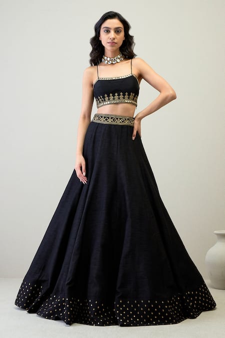 Shop Roohbyridhimaa Black Viscose, Silk Mirrors, Zari, Embroidery Kamini Lehenga Set With Jacket Online at Aza Fashions Shop_Roohbyridhimaa_Black Viscose, Silk Mirrors, Zari, Embroidery Kamini Lehenga Set With Jacket _Online_at_Aza_Fashions