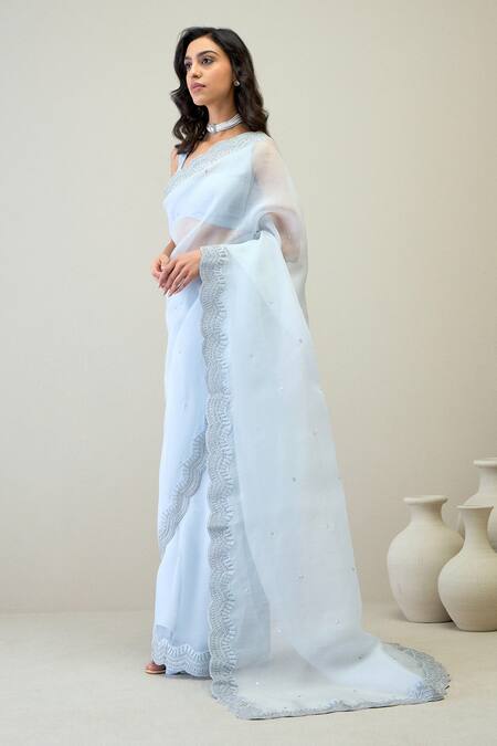 Buy Roohbyridhimaa Blue Silk Organza Zari, Nehaar Embroidered Saree With Unstitched Blouse Piece Online at Aza Fashions Buy_Roohbyridhimaa_Blue Silk Organza Zari, Nehaar Embroidered Saree With Unstitched Blouse Piece _Online_at_Aza_Fashions